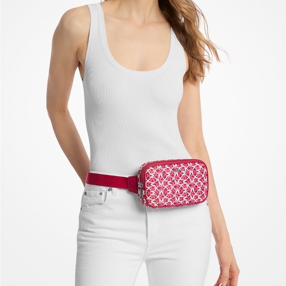 Michael Kors Khai Dark Raspberry Small Logo Printed Belt/Sling Bag NWT - Picture 4 of 5